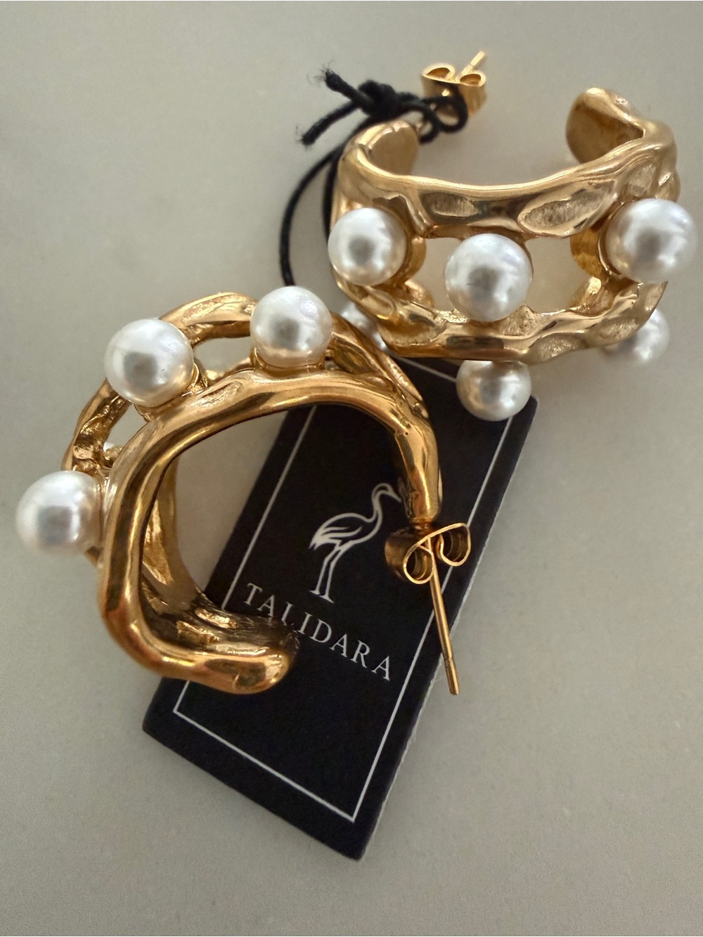 NWT Talidara Pearl Hoop Earrings Gold Tone Heavy PVD Statement Earrings NWT $240